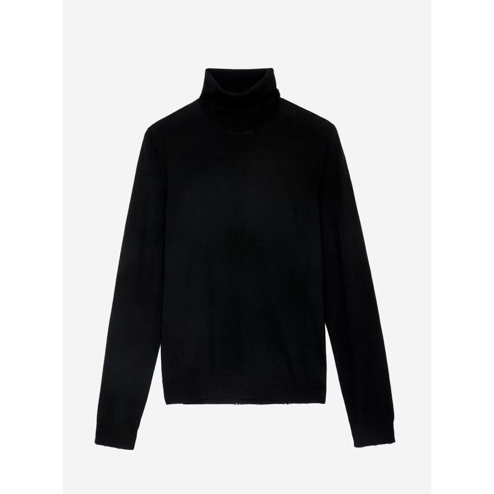 Zadig & Voltaire Unisex Bobby 100% Merino Wool Turtleneck Sweater Noir Size S